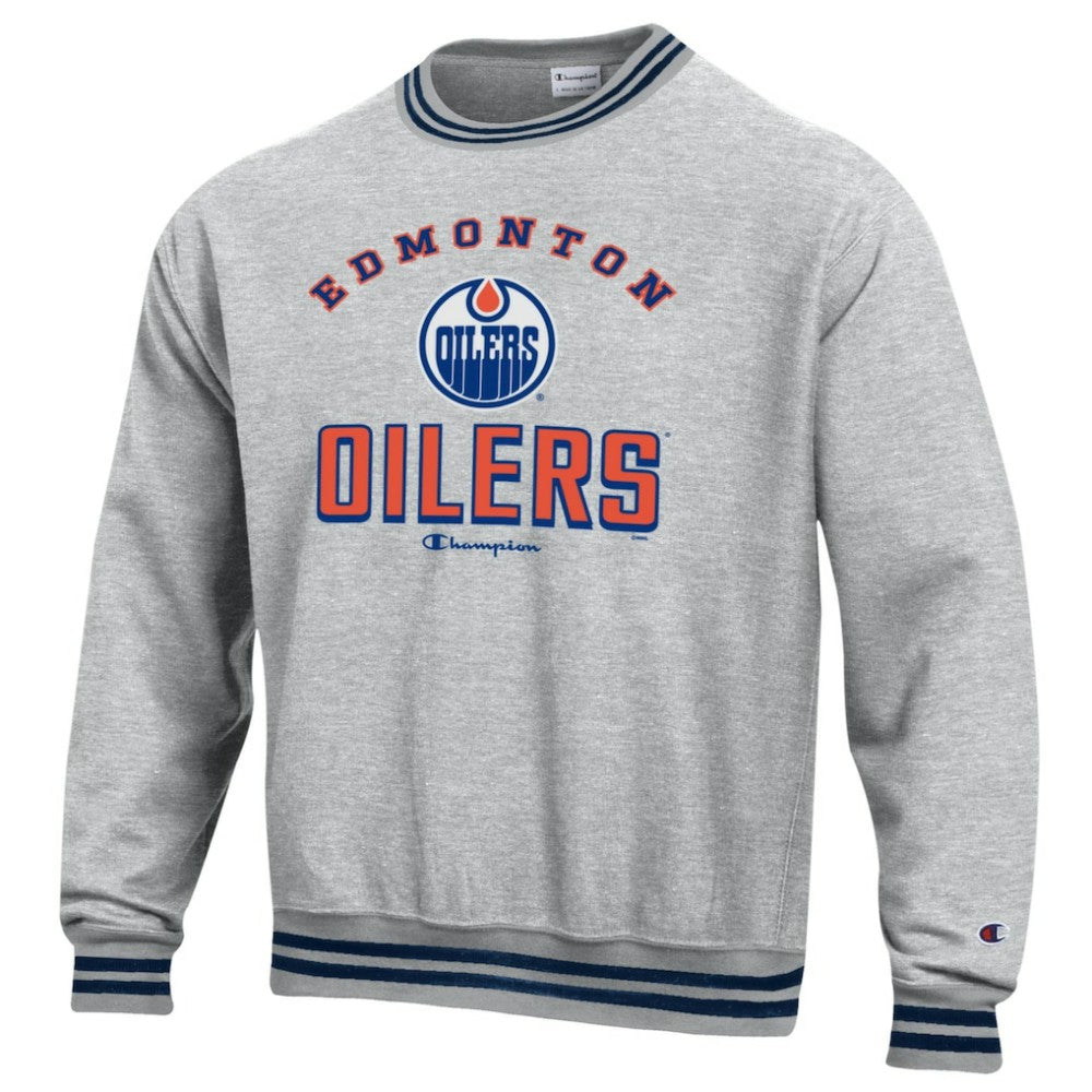 Edmonton Oilers Champion Reverse Weave Yarn Dye Pullover Sweatshirt - Heather Gray - NHL