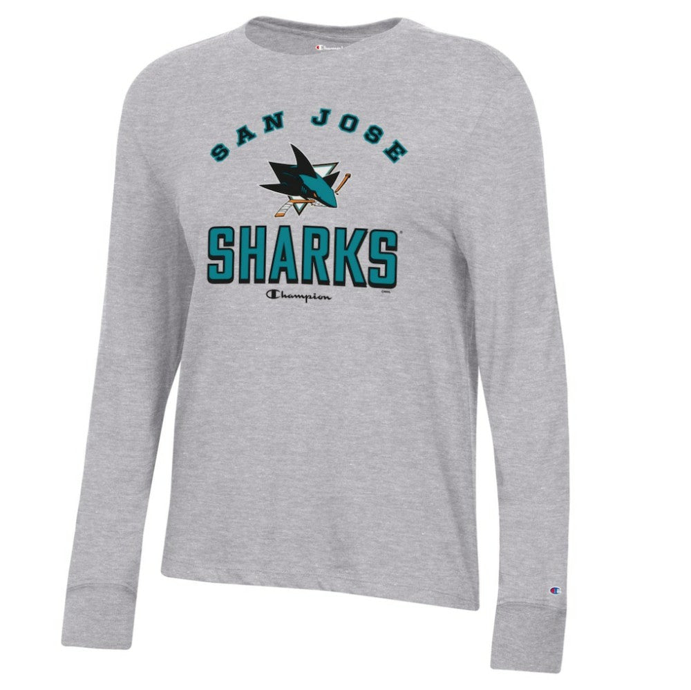 San Jose Sharks Champion Women's Core Long Sleeve T-Shirt - Heather Gray - NHL