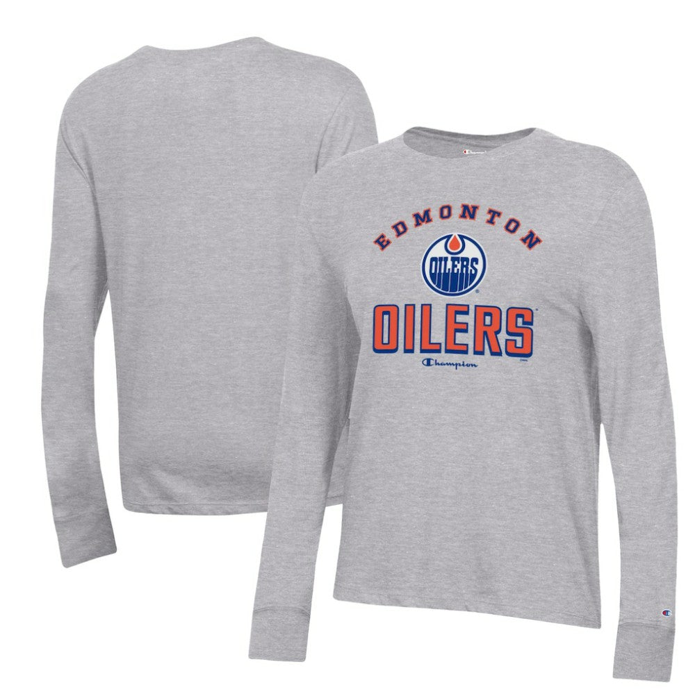 Edmonton Oilers Champion Women's Core Long Sleeve T-Shirt - Heather Gray - NHL