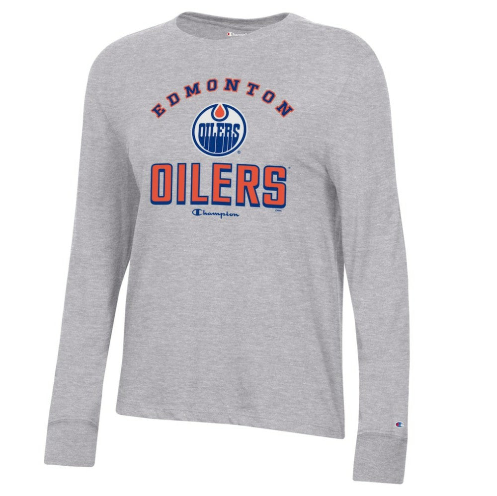 Edmonton Oilers Champion Women's Core Long Sleeve T-Shirt - Heather Gray - NHL