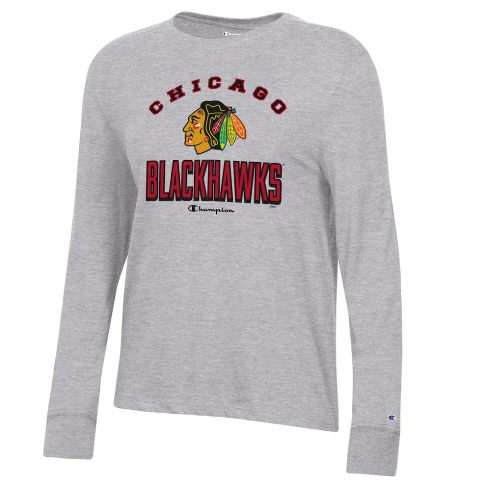 Chicago Blackhawks Champion Women's Core Long Sleeve T-Shirt - Heather Gray - NHL