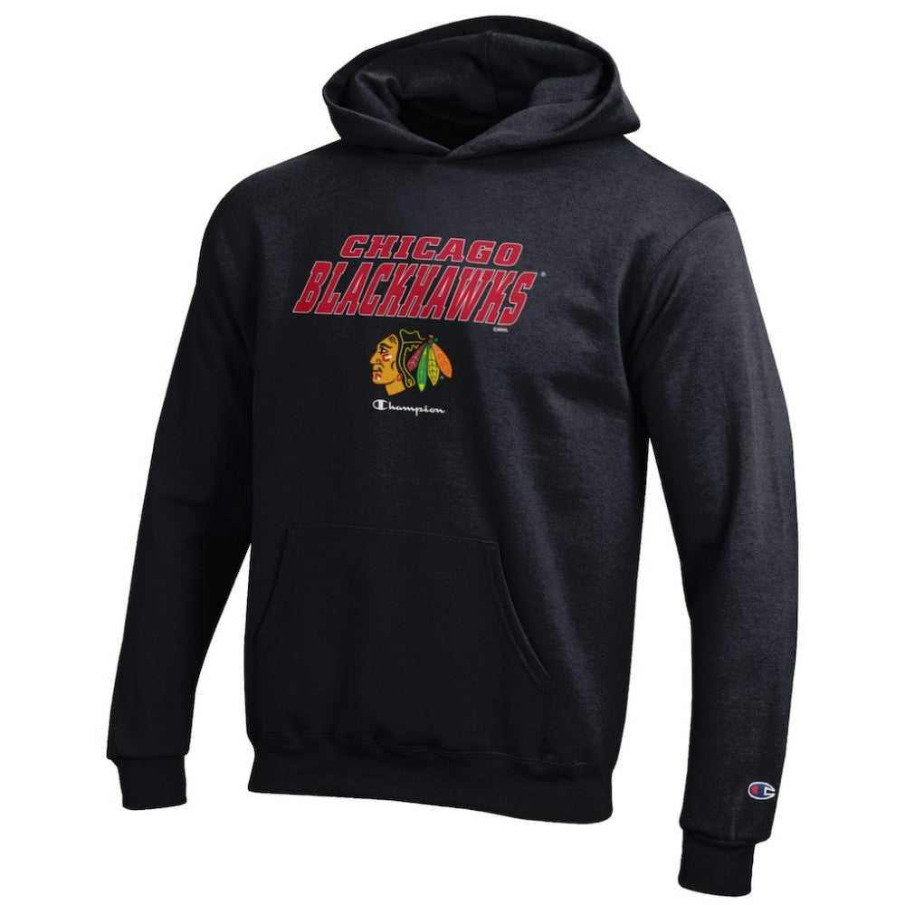 Chicago Blackhawks Champion Youth Eco Powerblend Pullover Hoodie - Black - NHL