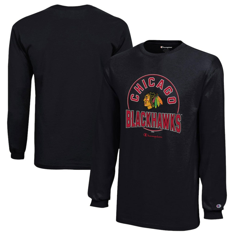 Chicago Blackhawks Champion Youth Long-Sleeve Jersey T-Shirt - Black - NHL