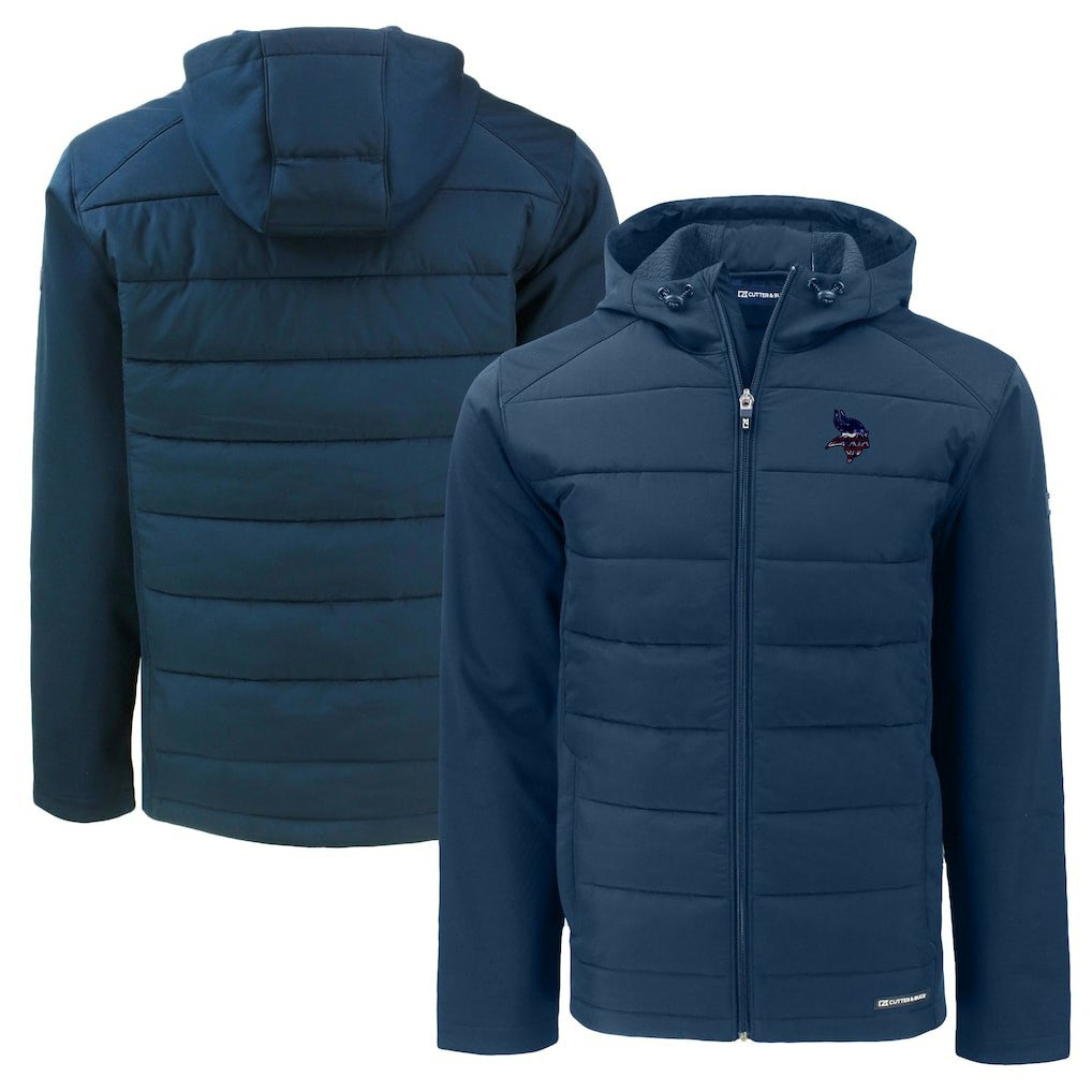 Minnesota Vikings Cutter & Buck Americana Evoke Hybrid Eco Softshell Recycled Full-Zip Hooded Jacket Navy | NFL