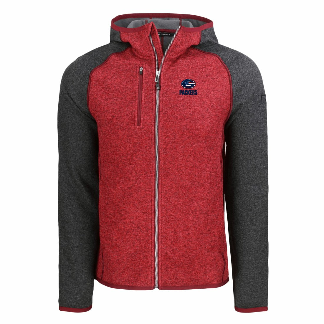 Green Bay Packers Cutter & Buck Americana Mainsail Full-Zip Hooded Jacket Heather Red/Heather Charcoal | NFL
