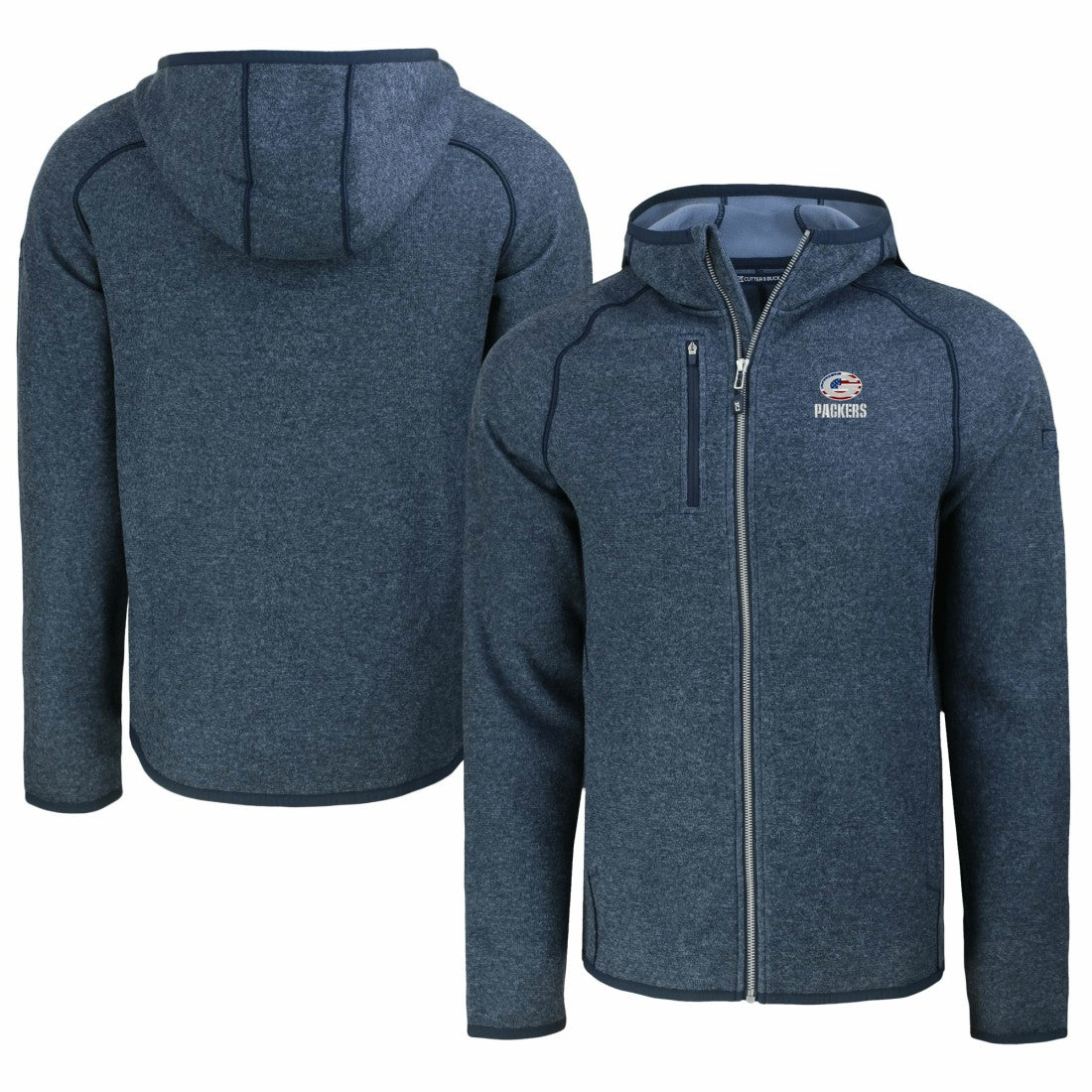 Green Bay Packers Cutter & Buck Americana Mainsail Full-Zip Hooded Jacket Heather Navy | NFL