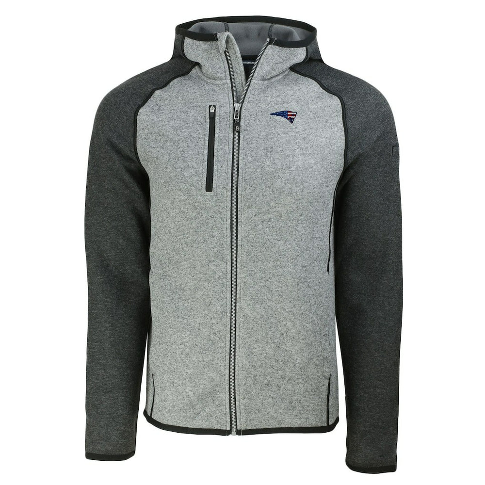 New England Patriots Cutter & Buck Americana Mainsail Full-Zip Hooded Jacket Heather Gray/Heather Charcoal | NFL