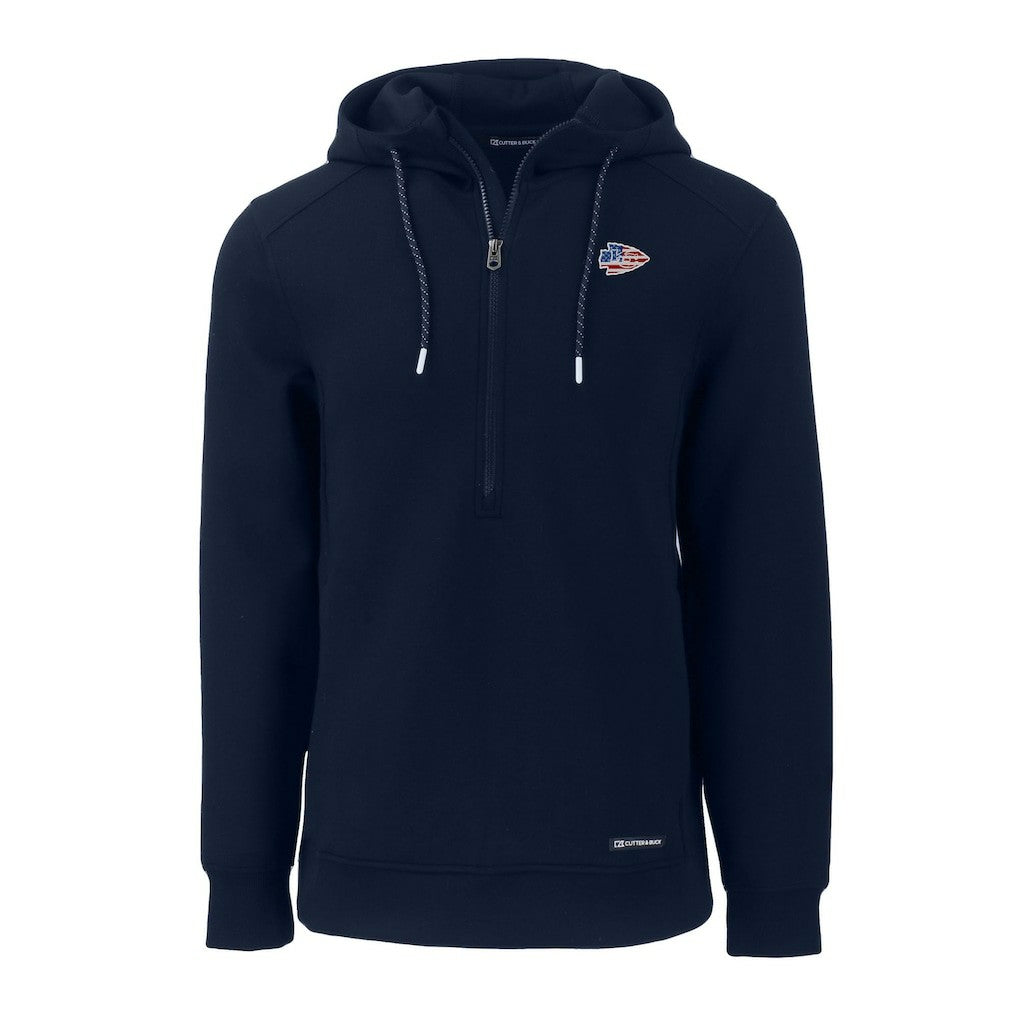 Kansas City Chiefs Cutter & Buck Americana Roam Eco Half-Zip Recycled Pullover Hoodie Navy | NFL