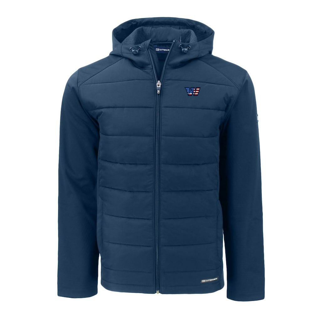 Washington Commanders Cutter & Buck Big & Tall Americana Evoke Hybrid Eco Softshell Recycled Full-Zip Hooded Jacket Navy | NFL