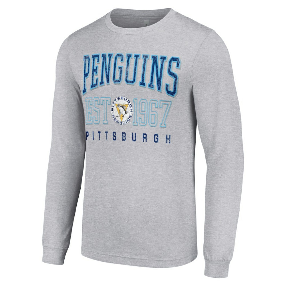 Pittsburgh Penguins Starter Retro Graphic Long Sleeve Crew T-Shirt - Heather Gray - NHL