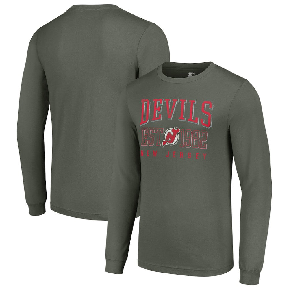 New Jersey Devils Starter Retro Graphic Long Sleeve Crew T-Shirt - Green - NHL
