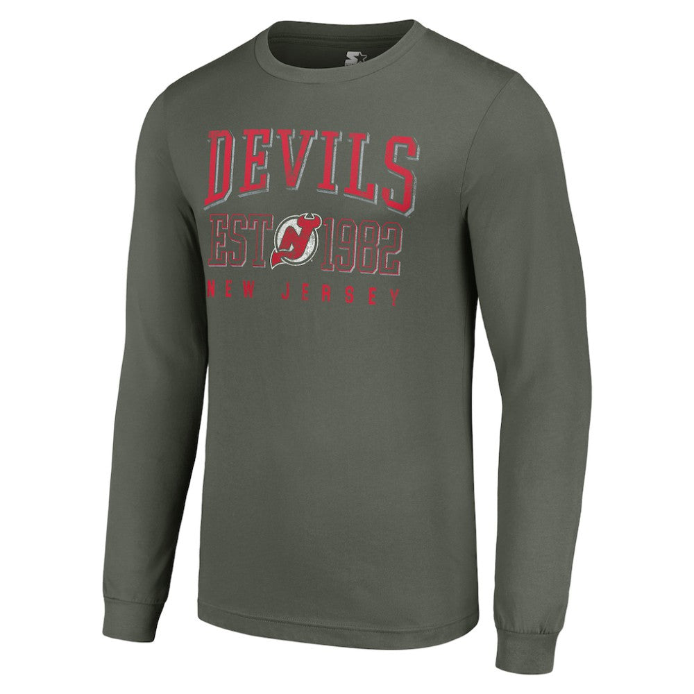 New Jersey Devils Starter Retro Graphic Long Sleeve Crew T-Shirt - Green - NHL