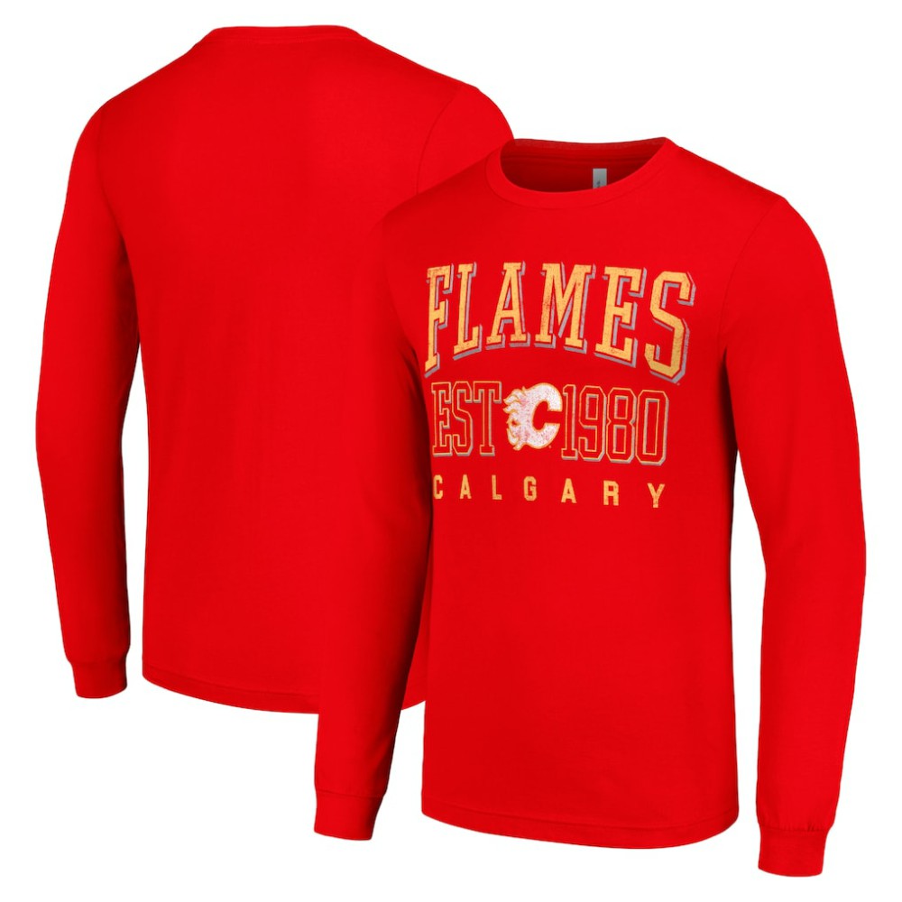 Calgary Flames Starter Retro Graphic Long Sleeve Crew T-Shirt - Red - NHL