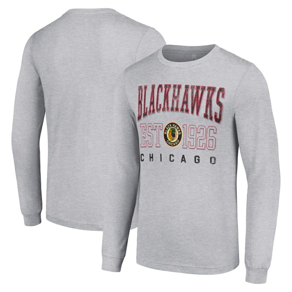 Chicago Blackhawks Starter Retro Graphic Long Sleeve Crew T-Shirt - Heather Gray - NHL
