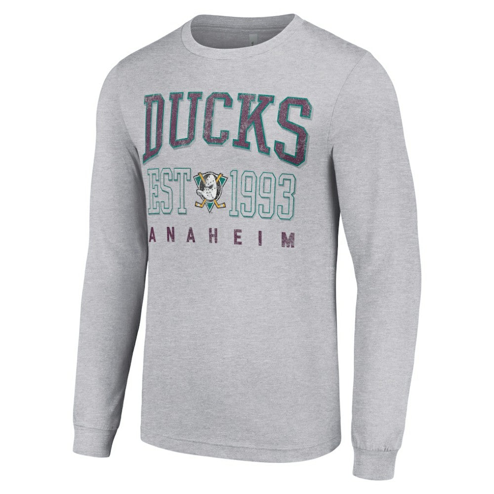 Anaheim Ducks Starter Retro Graphic Long Sleeve Crew T-Shirt - Heather Gray - NHL