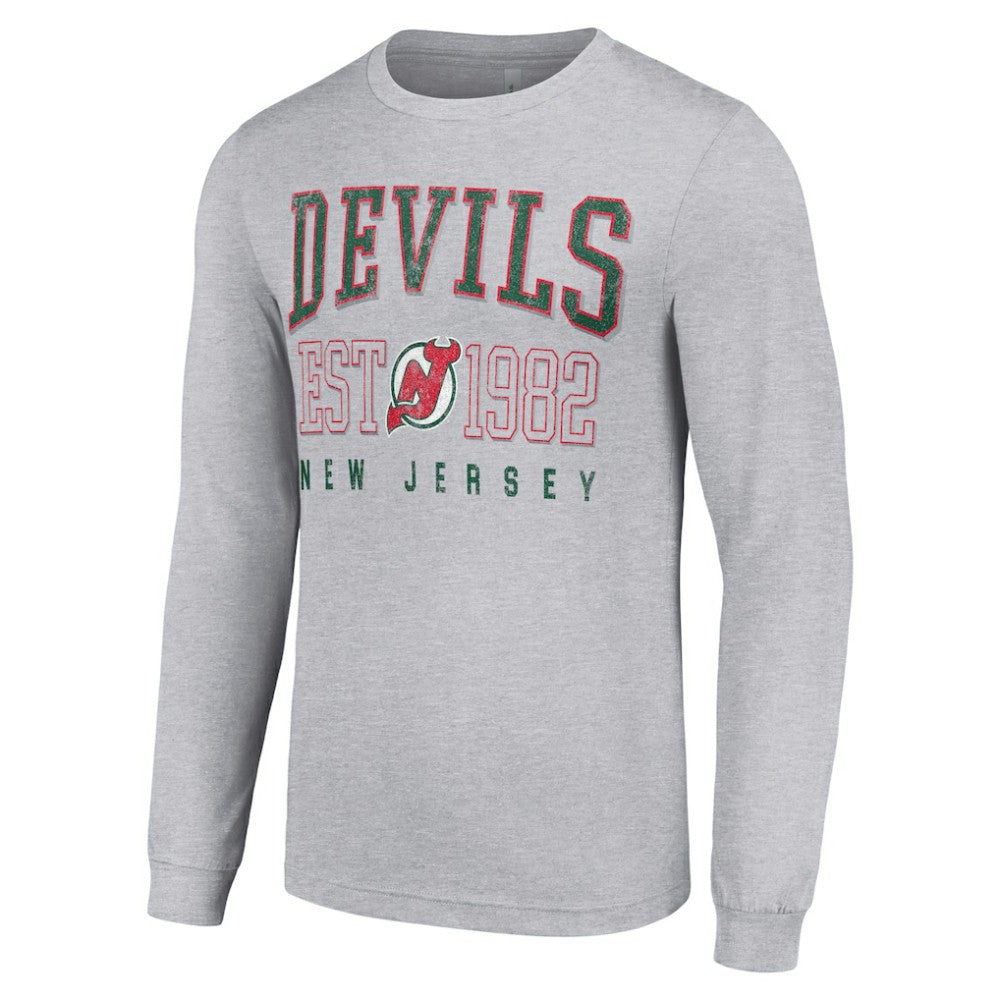 New Jersey Devils Starter Retro Graphic Long Sleeve Crew T-Shirt - Heather Gray - NHL