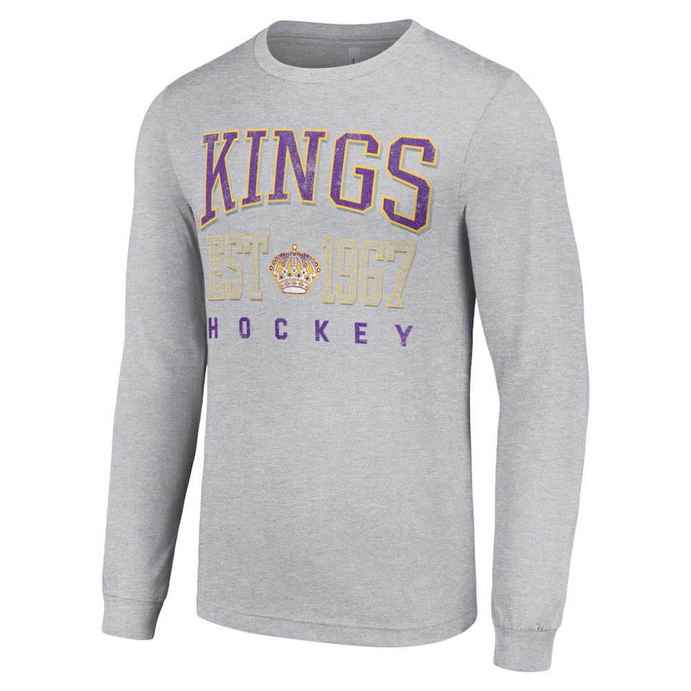 Los Angeles Kings Starter Retro Graphic Long Sleeve Crew T-Shirt - Heather Gray - NHL