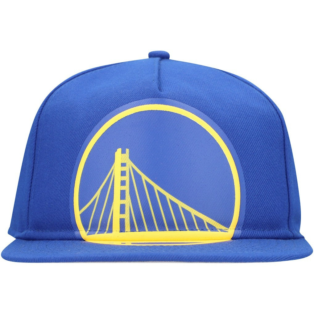 Golden State Warriors Oversized Puff Print Logo Golfer Snapback Hat Royal - NBA