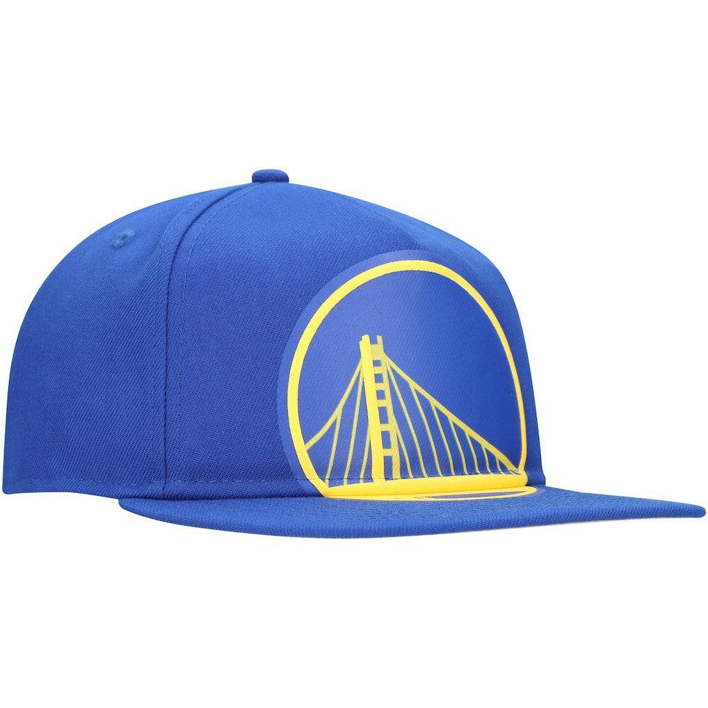 Golden State Warriors Oversized Puff Print Logo Golfer Snapback Hat Royal - NBA