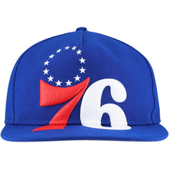 Philadelphia 76ers Oversized Puff Print Logo Golfer Snapback Hat Royal - NBA