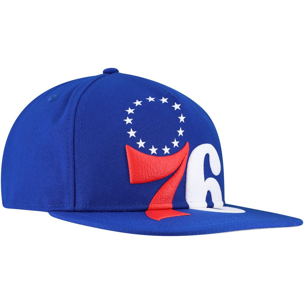 Philadelphia 76ers Oversized Puff Print Logo Golfer Snapback Hat Royal - NBA