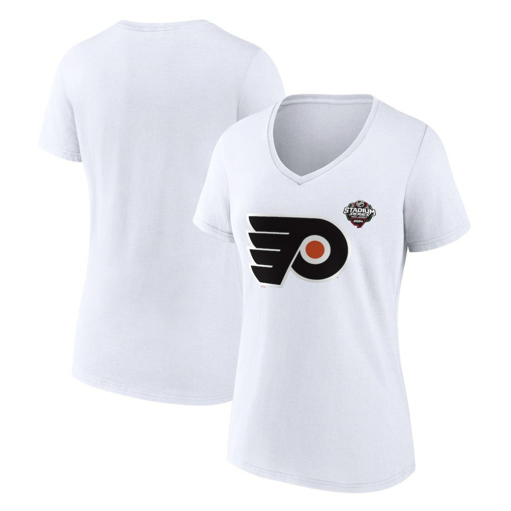 Philadelphia Flyers Fanatics Women's 2024 NHL Stadium Series Logo V-Neck T-shirt - White - NHL