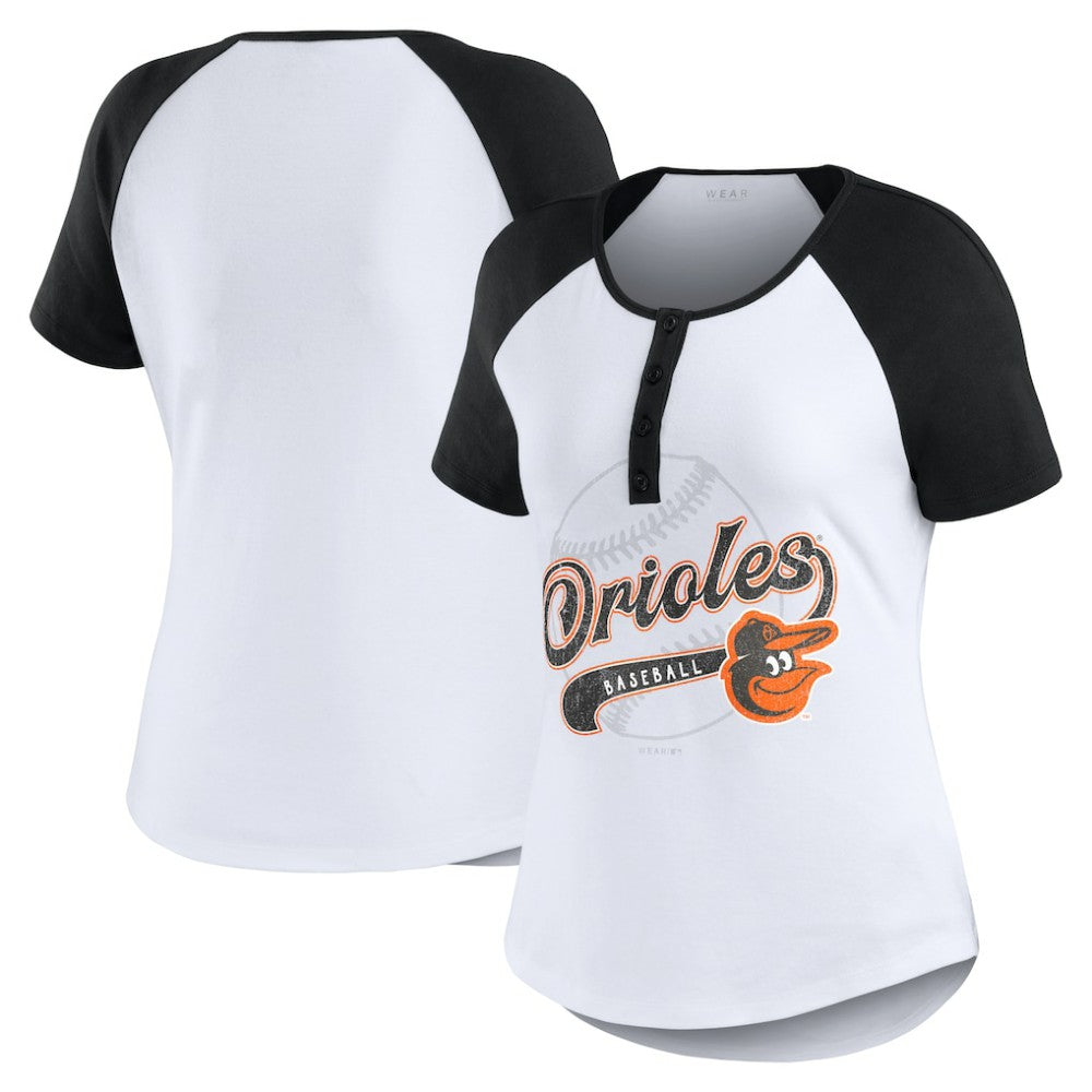 Baltimore Orioles WEAR by Erin Andrews Women's Fitted Henley Raglan T-Shirt - MLB