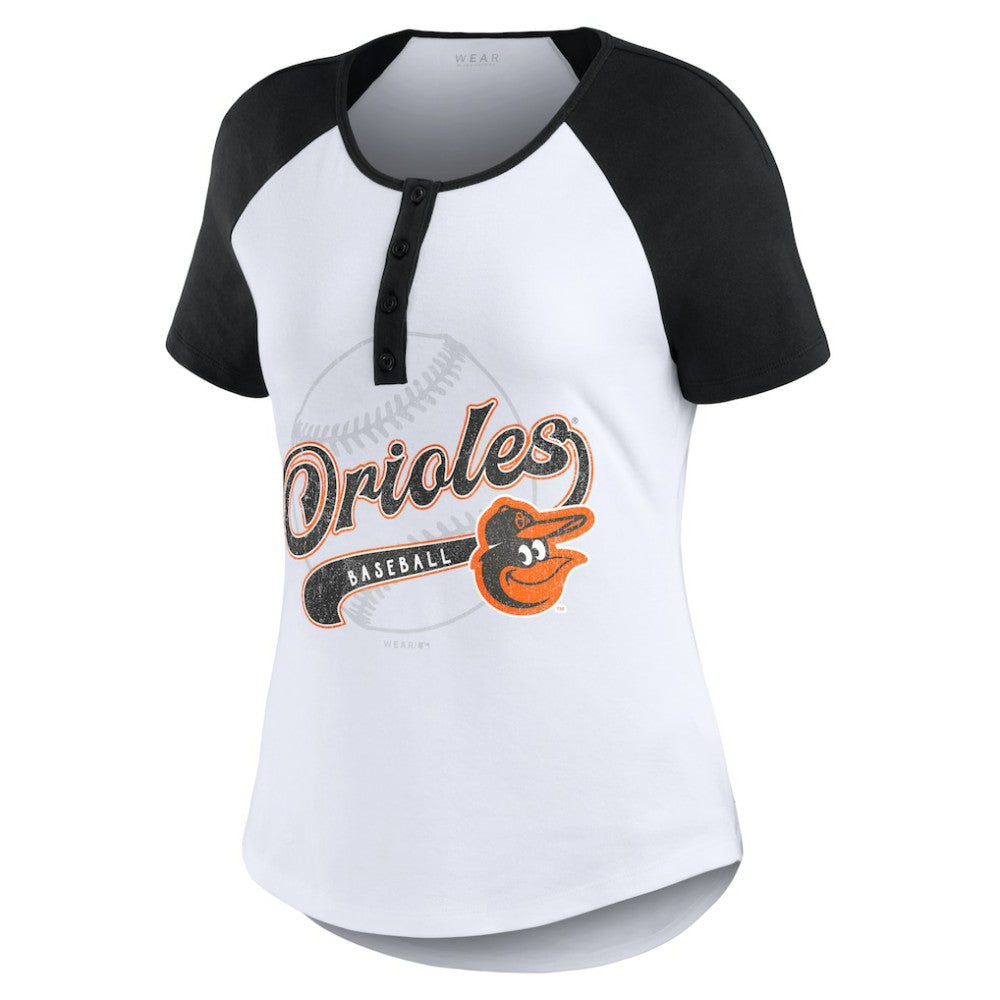 Baltimore Orioles WEAR by Erin Andrews Women's Fitted Henley Raglan T-Shirt - MLB