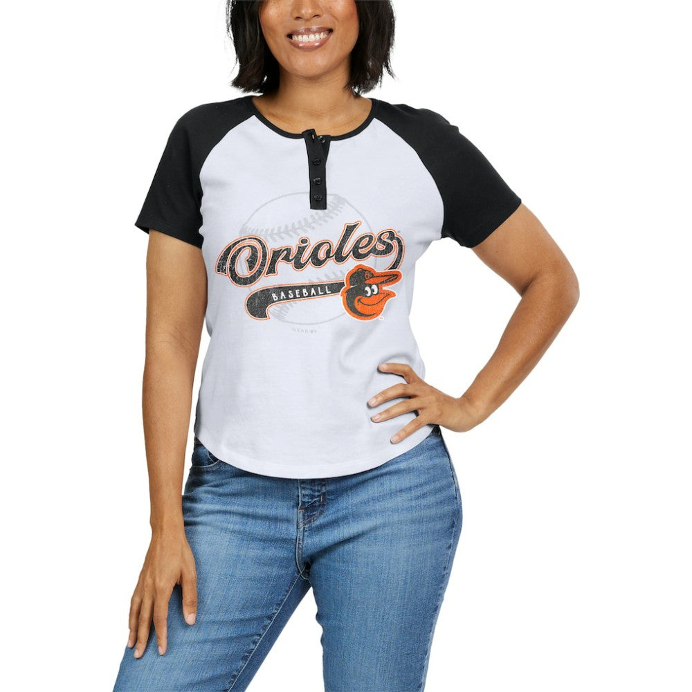 Baltimore Orioles WEAR by Erin Andrews Women's Fitted Henley Raglan T-Shirt - MLB