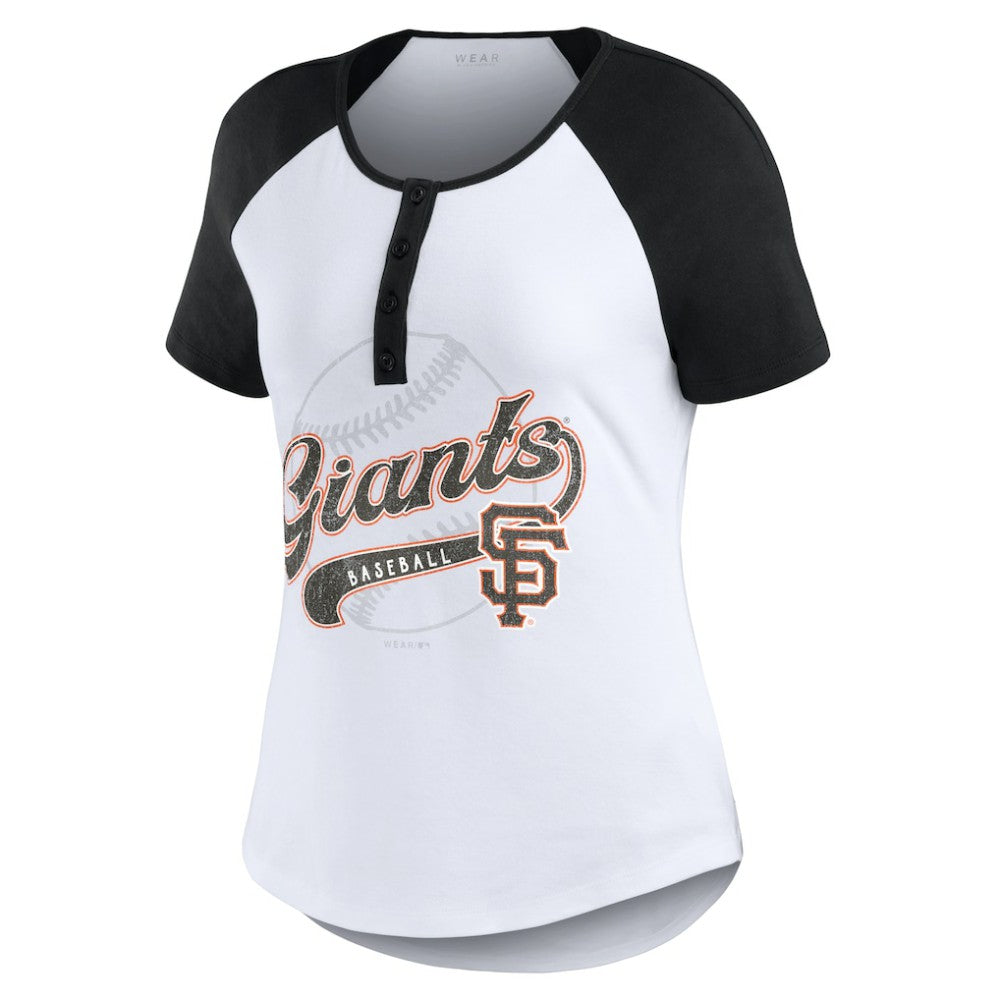 San Francisco Giants WEAR by Erin Andrews Women's Fitted Henley Raglan T-Shirt - MLB