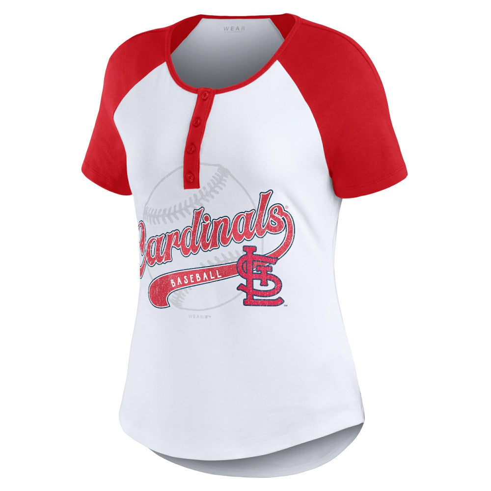 St. Louis Cardinals WEAR by Erin Andrews Women's Fitted Henley Raglan T-Shirt - MLB