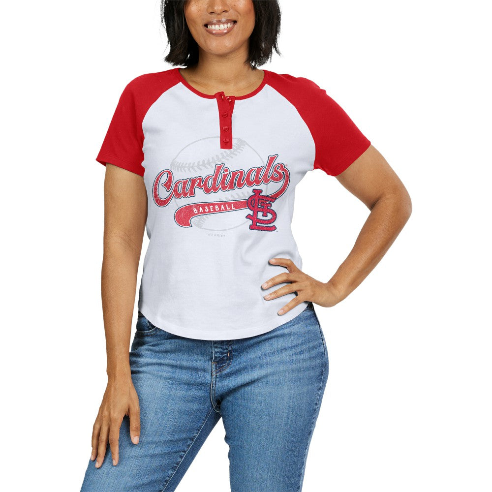 St. Louis Cardinals WEAR by Erin Andrews Women's Fitted Henley Raglan T-Shirt - MLB
