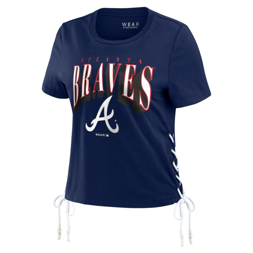 Atlanta Braves WEAR by Erin Andrews Women's Side Lace-Up Cropped T-Shirt - MLB