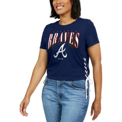 Atlanta Braves WEAR by Erin Andrews Women's Side Lace-Up Cropped T-Shirt - MLB