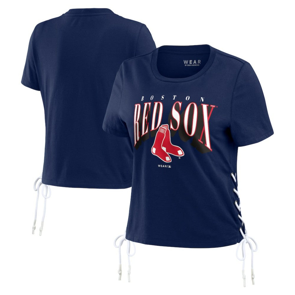 Boston Red Sox WEAR by Erin Andrews Women's Side Lace-Up Cropped T-Shirt - MLB