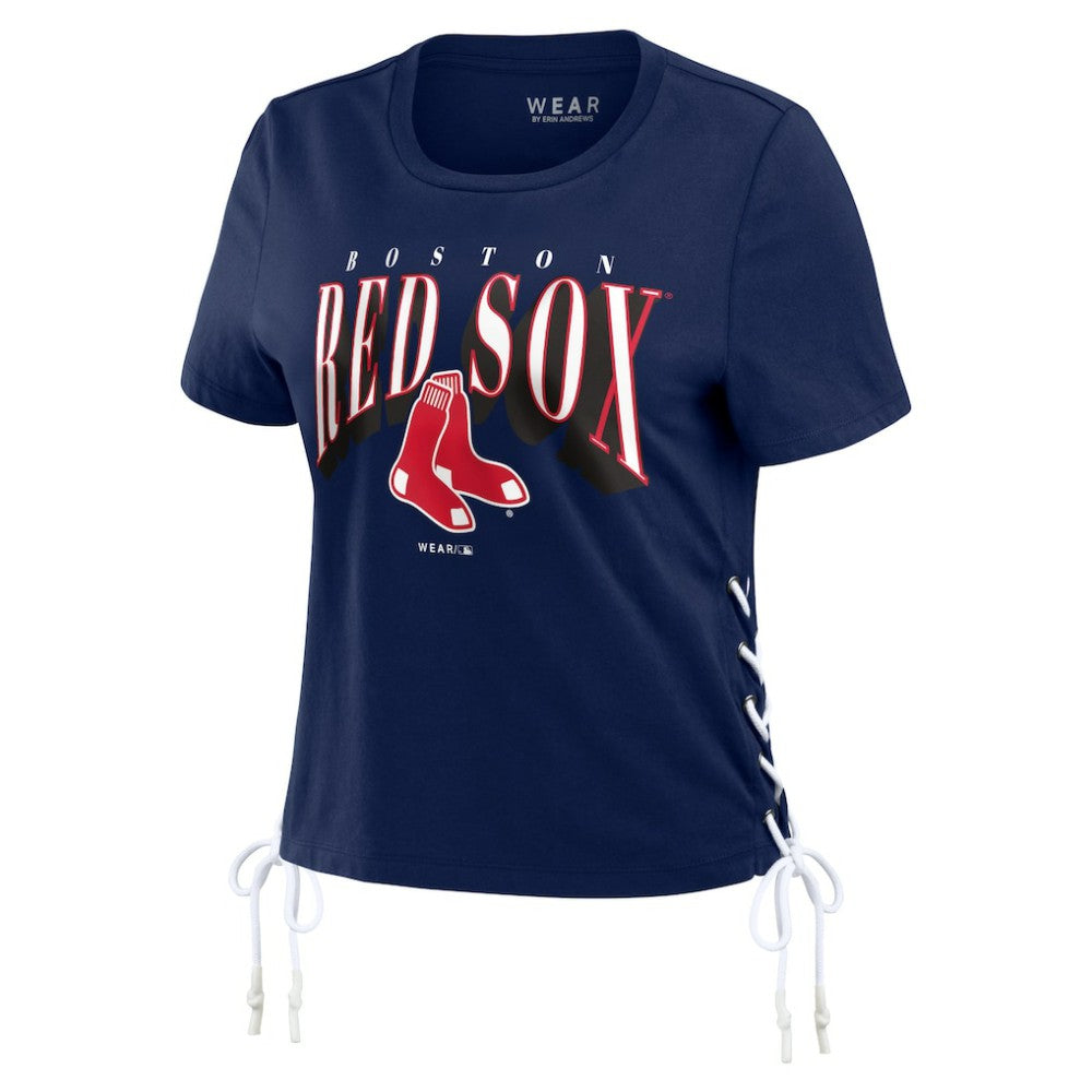 Boston Red Sox WEAR by Erin Andrews Women's Side Lace-Up Cropped T-Shirt - MLB