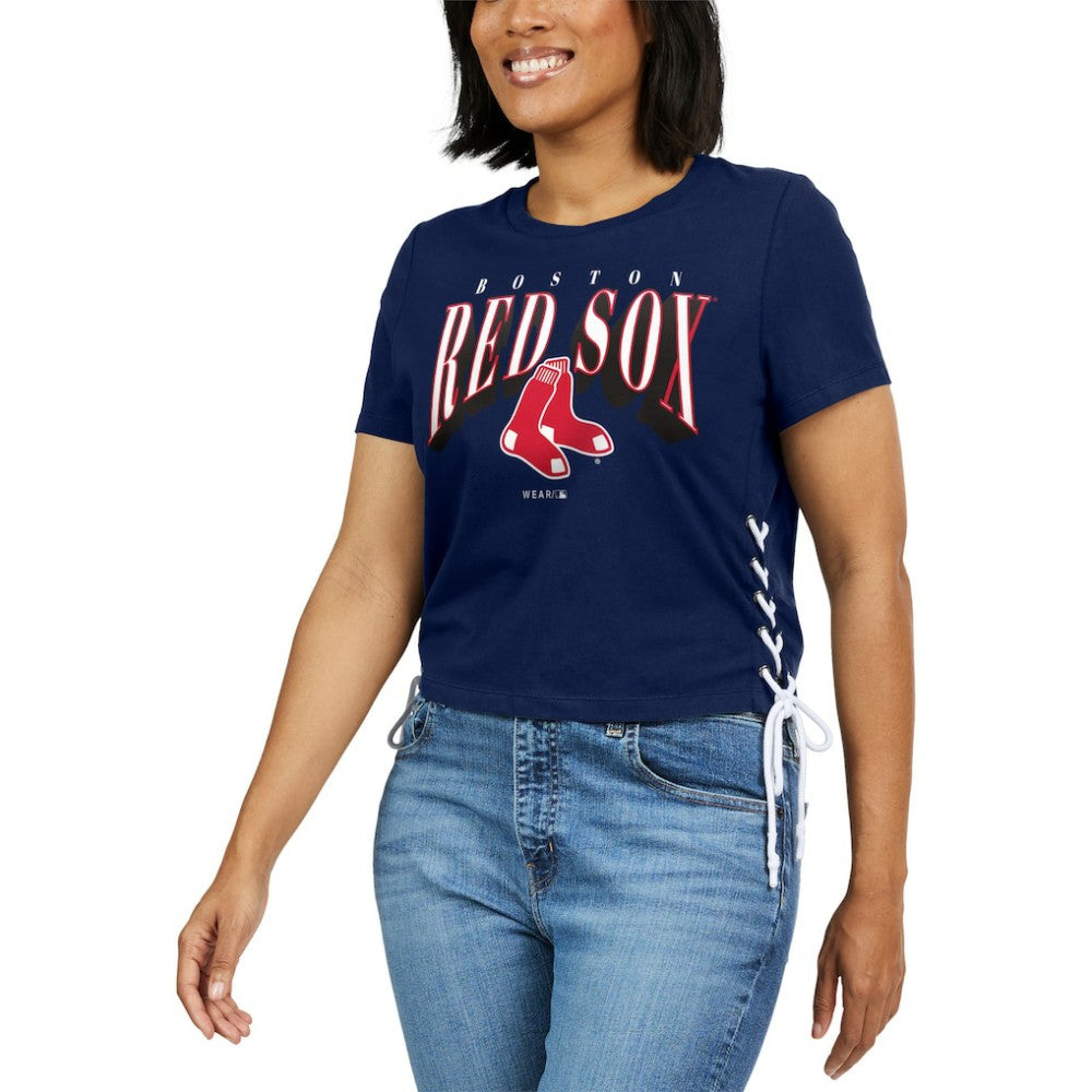 Boston Red Sox WEAR by Erin Andrews Women's Side Lace-Up Cropped T-Shirt - MLB