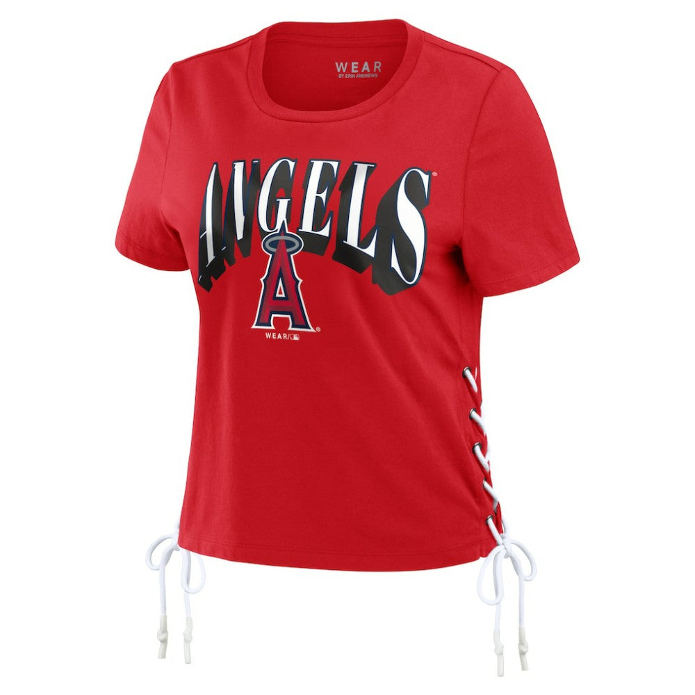Los Angeles Angels WEAR by Erin Andrews Women's Side Lace-Up Cropped T-Shirt - MLB