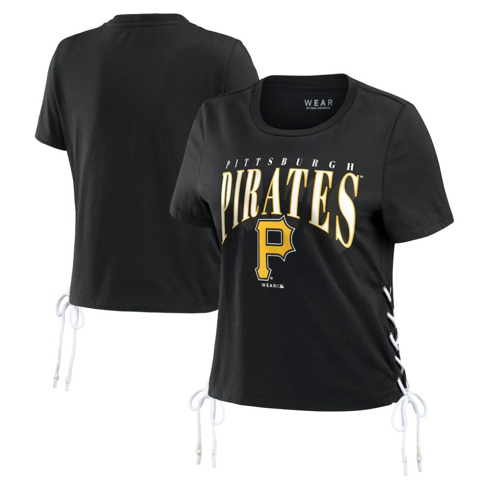 Pittsburgh Pirates WEAR by Erin Andrews Women's Side Lace-Up Cropped T-Shirt - MLB