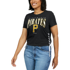 Pittsburgh Pirates WEAR by Erin Andrews Women's Side Lace-Up Cropped T-Shirt - MLB
