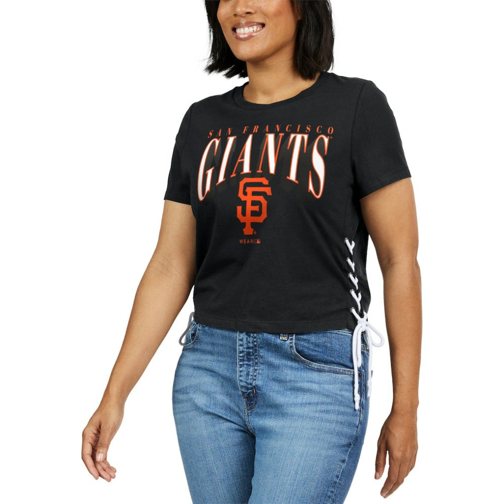 San Francisco Giants WEAR by Erin Andrews Women's Side Lace-Up Cropped T-Shirt - MLB