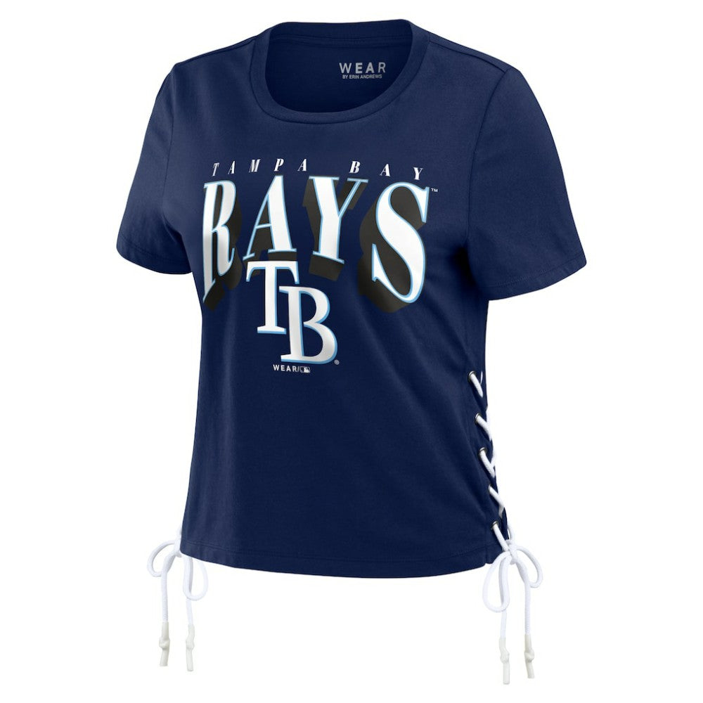 Tampa Bay Rays WEAR by Erin Andrews Women's Side Lace-Up Cropped T-Shirt - MLB
