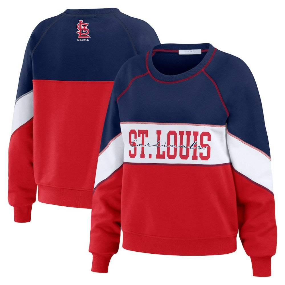 St. Louis Cardinals WEAR by Erin Andrews Women's Color Block Crew Neck Pullover Sweatshirt - MLB