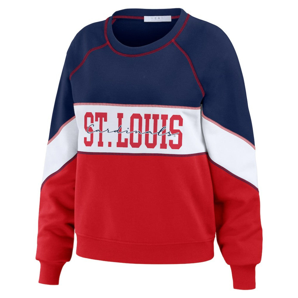 St. Louis Cardinals WEAR by Erin Andrews Women's Color Block Crew Neck Pullover Sweatshirt - MLB