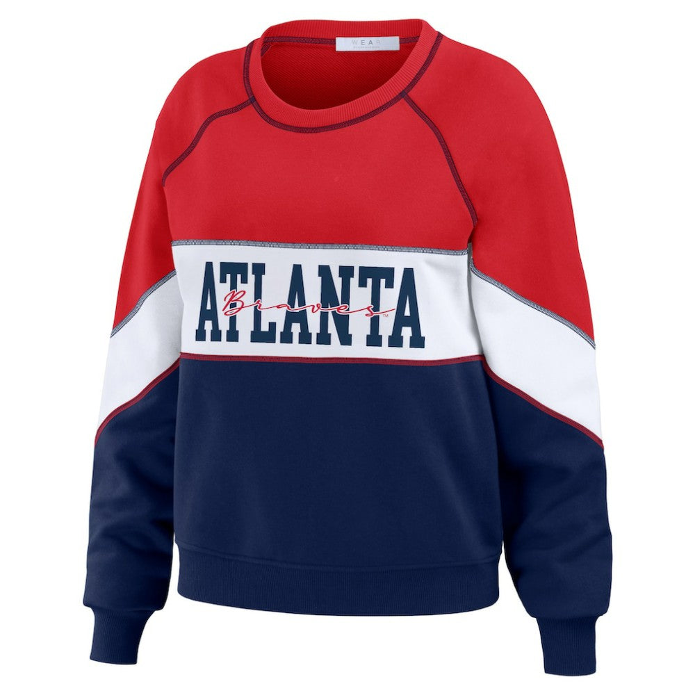 Atlanta Braves WEAR by Erin Andrews Women's Color Block Crew Neck Pullover Sweatshirt - MLB