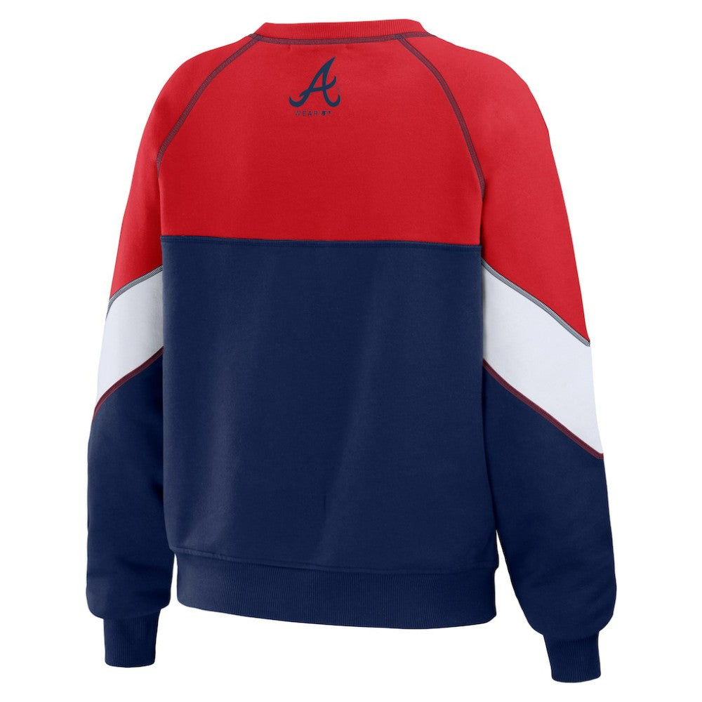 Atlanta Braves WEAR by Erin Andrews Women's Color Block Crew Neck Pullover Sweatshirt - MLB