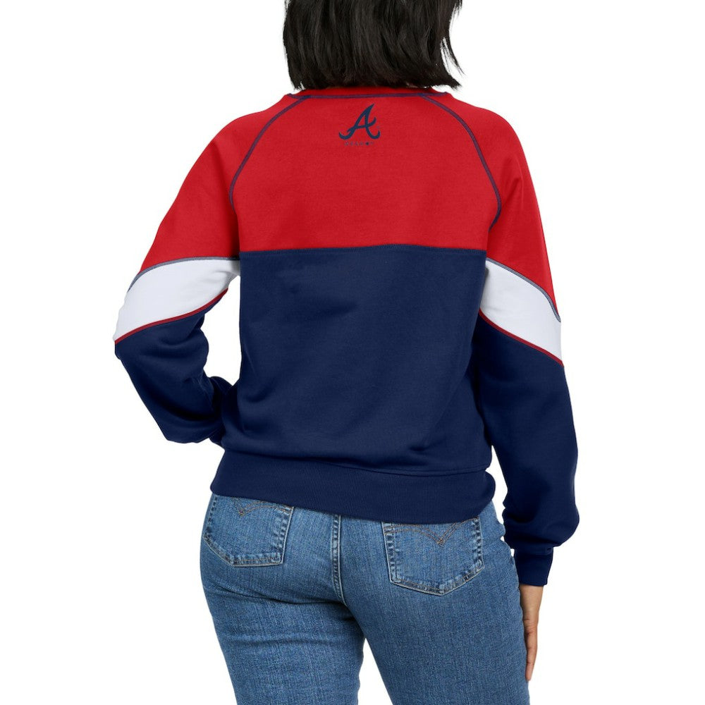 Atlanta Braves WEAR by Erin Andrews Women's Color Block Crew Neck Pullover Sweatshirt - MLB