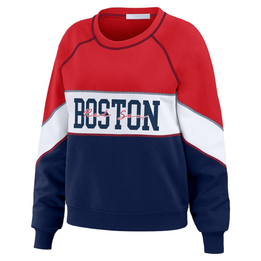Boston Red Sox WEAR by Erin Andrews Women's Color Block Crew Neck Pullover Sweatshirt - MLB