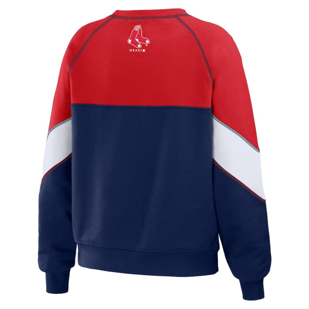 Boston Red Sox WEAR by Erin Andrews Women's Color Block Crew Neck Pullover Sweatshirt - MLB
