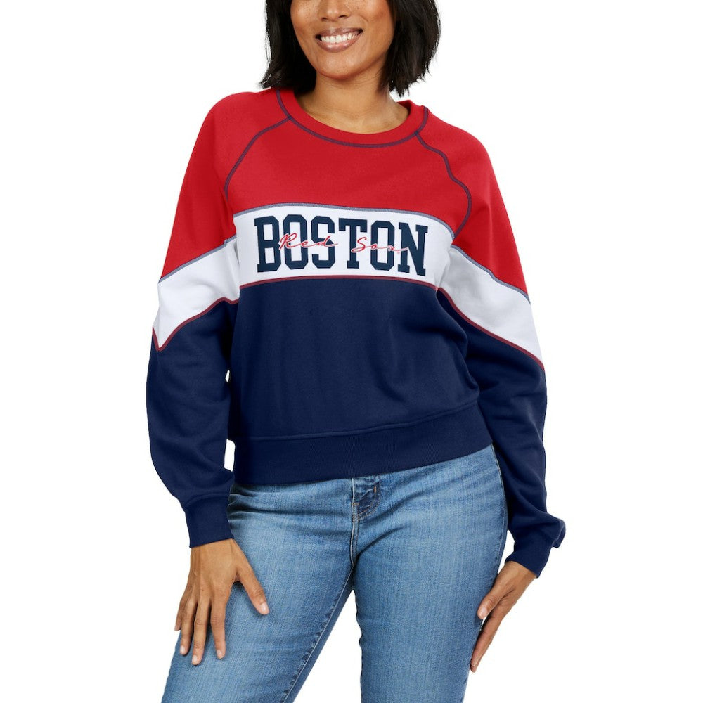 Boston Red Sox WEAR by Erin Andrews Women's Color Block Crew Neck Pullover Sweatshirt - MLB